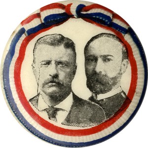 Roosevelt and Fairbanks | Patriotic ribbon jugate button